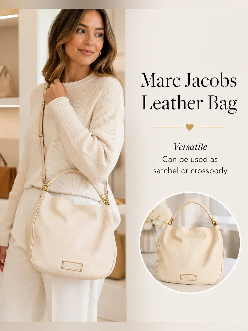Marc Jacobs Cream Leather Satchel & Crossbody Bag